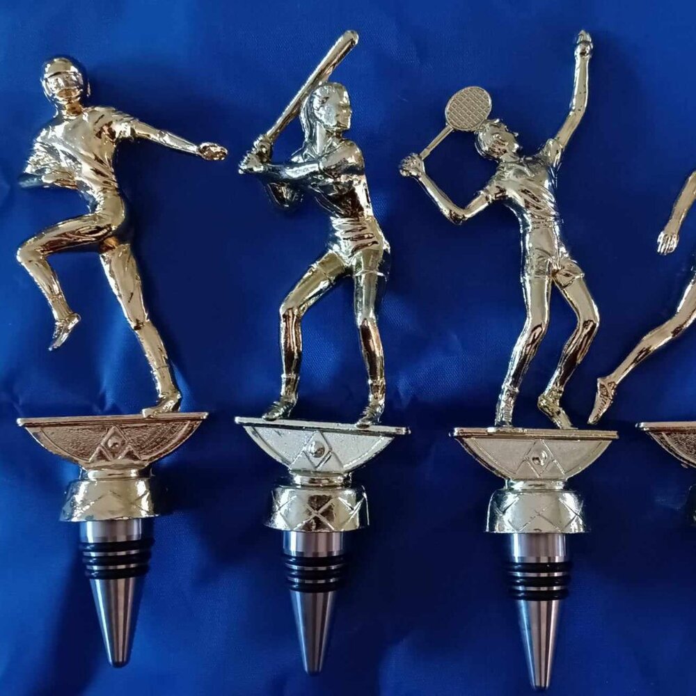Trophy Wine Bottle Stoppers Metal Owens Vintage Football Softball Tennis Running